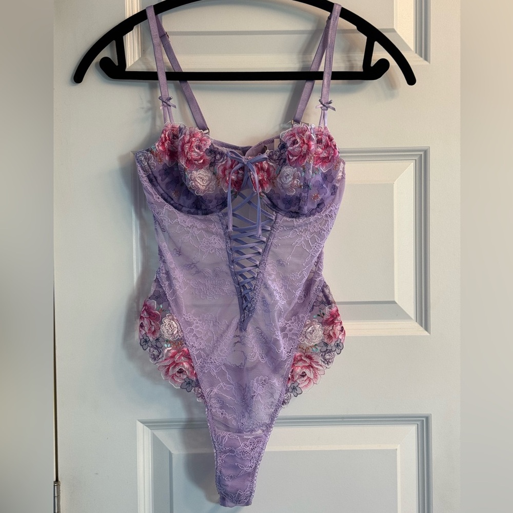Victoria's Secret Lavender Floral Lace Bodysuit